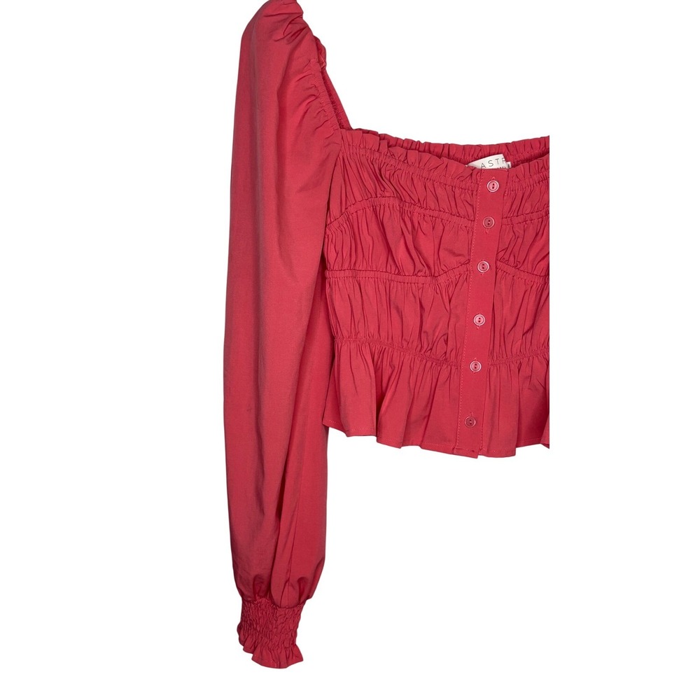 ASTR The Label Blouse Womens‎ Small Pink Smocked Peplum Long Sleeve Coquette - Picture 4 of 8
